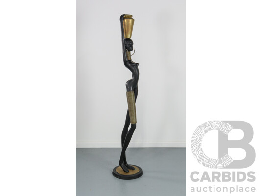 Large Cast Metal African Female Water Carrier