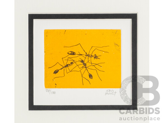 Pro Hart (20th Century, Australian, 1928-2006), Ant Study, Original Coloured Etching, 64H x 54W cm (frame)
