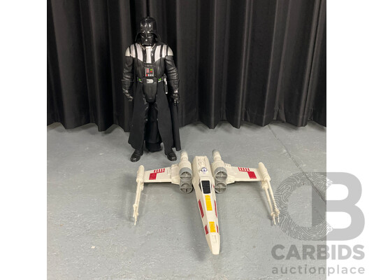 Pair of Large Star Wars Toys Including Hero Series X-wing Fighter and Darth Vader