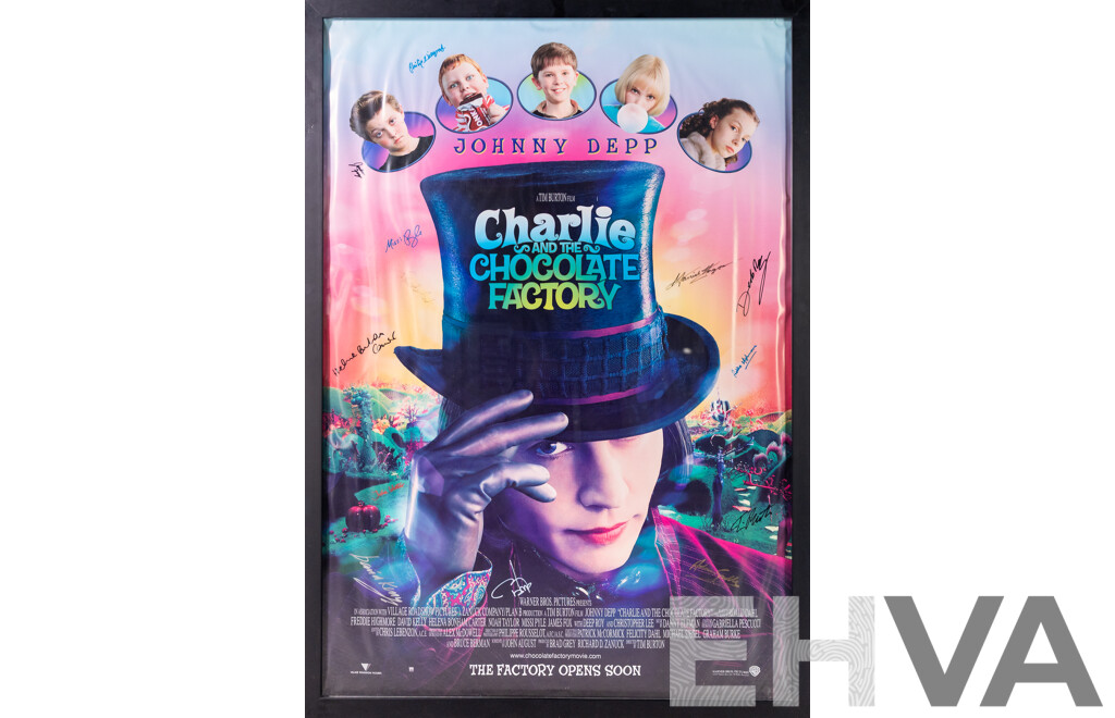 Framed Vintage Charlie and the Chocolate Factory Movie Poster with Signatures, 2005