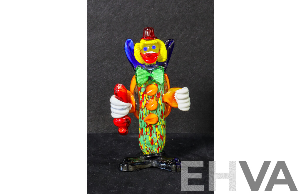 Murano Glass Clown Holding Red Baton