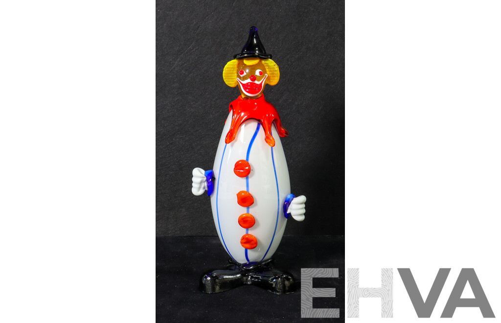 Murano Glass Blue/White Striped Clown