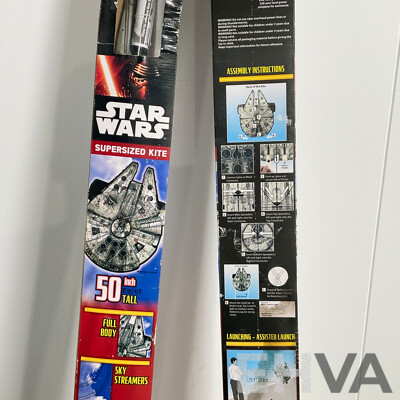 Collection of Star Wars Memorabilia Including Pair of Millennium Falcon Supersized Kites and Limited Collectors Edition Monopoly