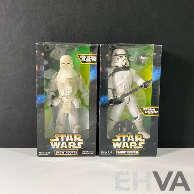 Pair of 1997 Star Wars Sand and Snow Trooper Figures in Original Packaging