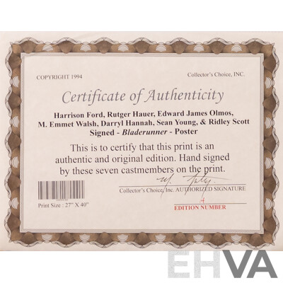 Framed Vintage Blade Runner Movie Poster with Signatures, 1982