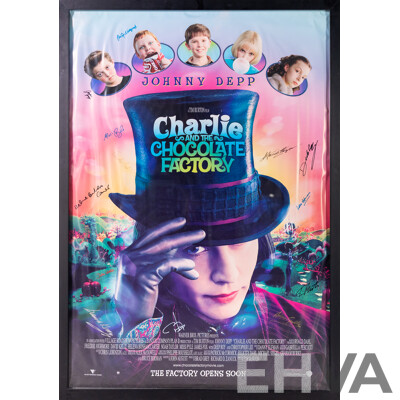 Framed Vintage Charlie and the Chocolate Factory Movie Poster with Signatures, 2005