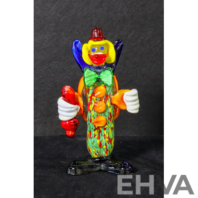 Murano Glass Clown Holding Red Baton