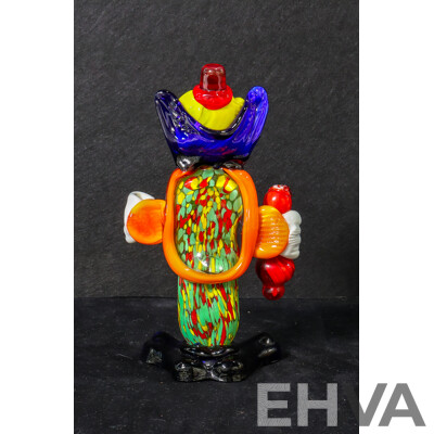 Murano Glass Clown Holding Red Baton