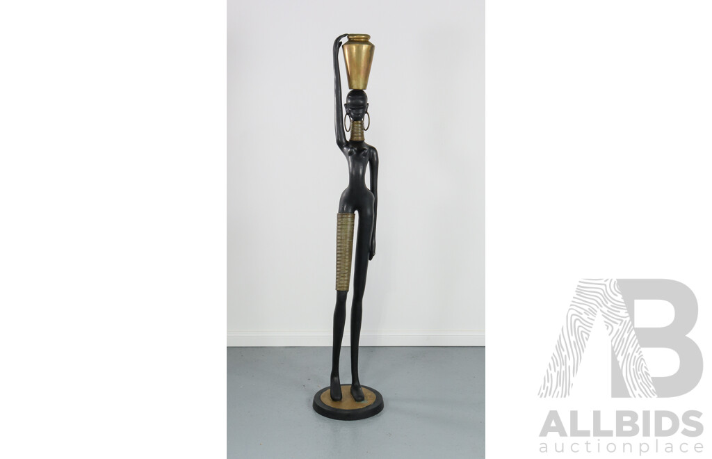 Large Cast Metal African Female Water Carrier