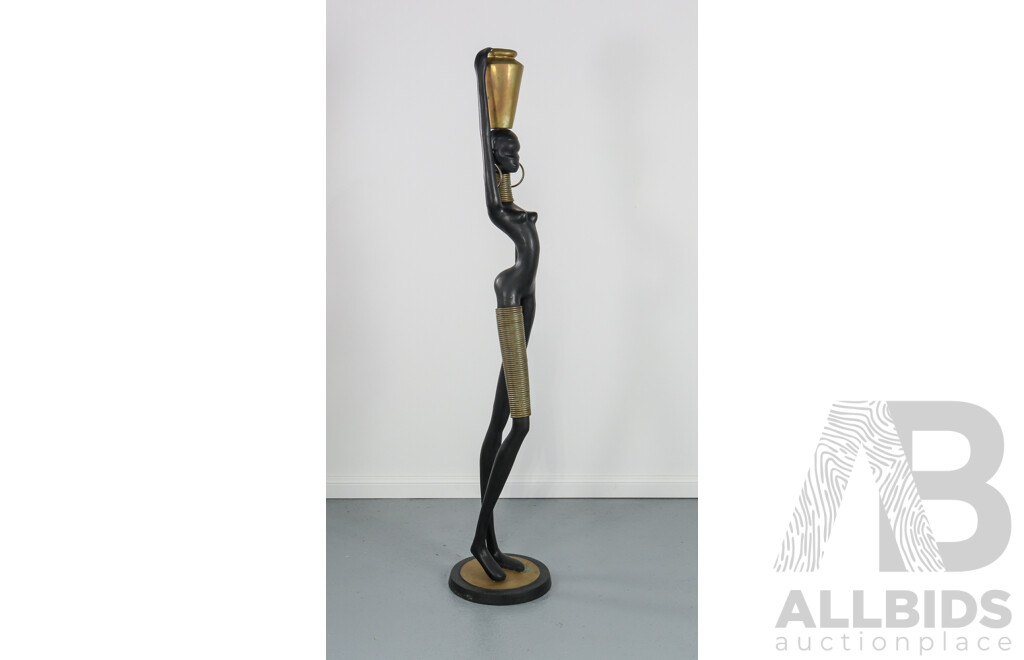 Large Cast Metal African Female Water Carrier