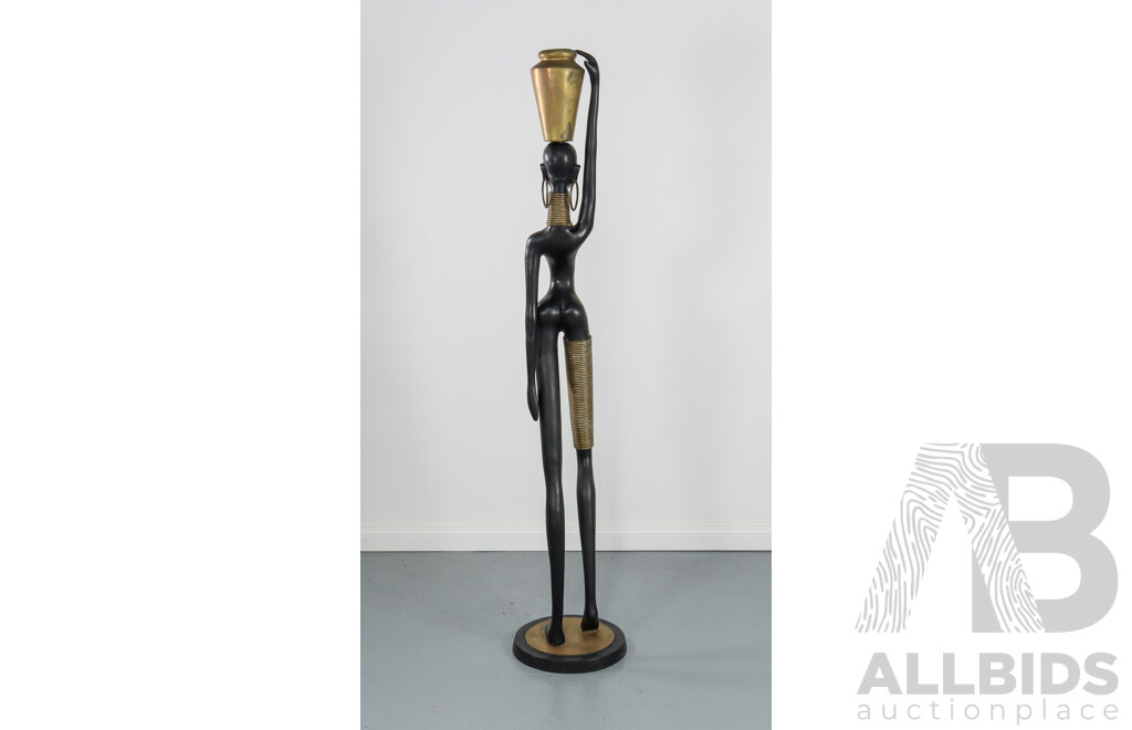Large Cast Metal African Female Water Carrier