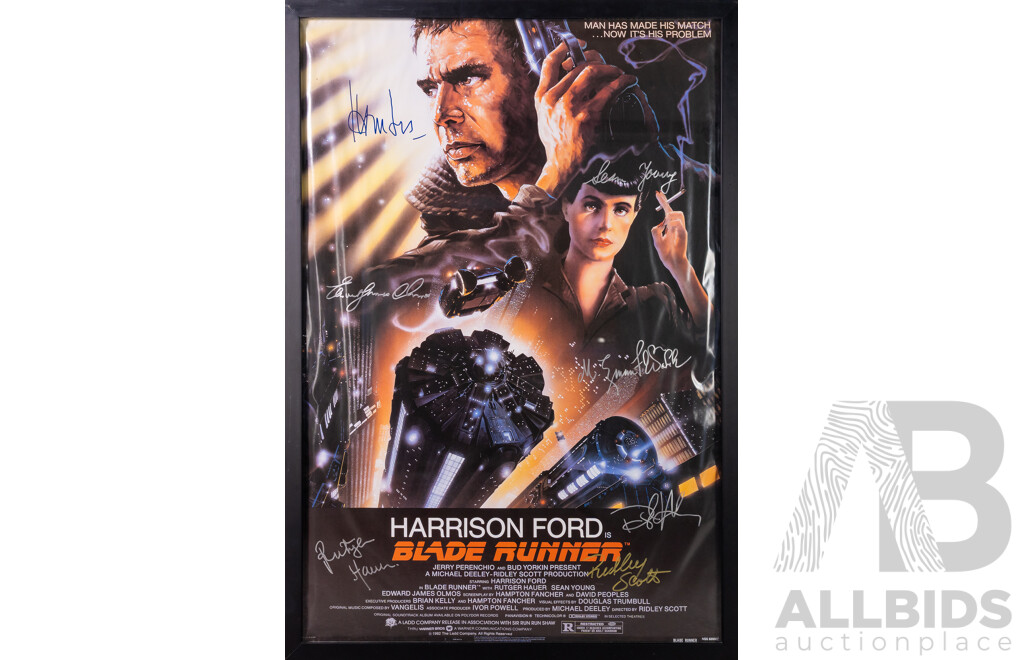 Framed Vintage Blade Runner Movie Poster with Signatures, 1982
