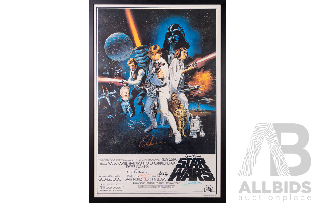 Framed Vintage Star Wars Movie Poster with Signatures, 1977