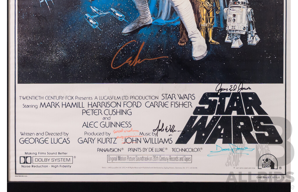Framed Vintage Star Wars Movie Poster with Signatures, 1977
