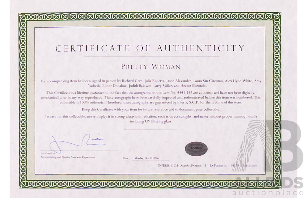 Framed Vintage Pretty Woman Movie Poster with Signatures