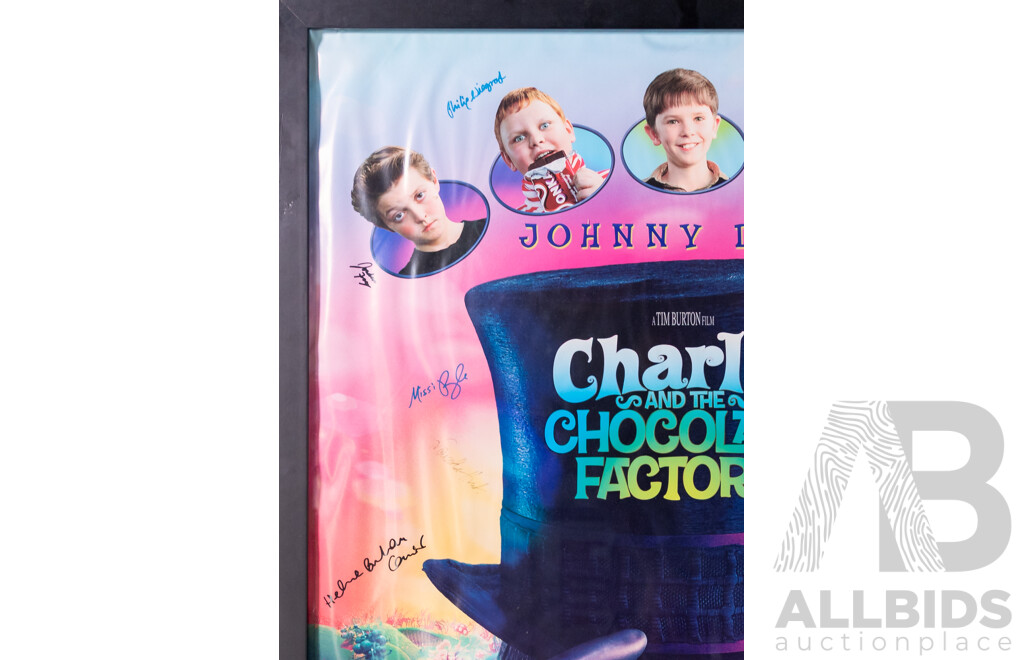 Framed Vintage Charlie and the Chocolate Factory Movie Poster with Signatures, 2005
