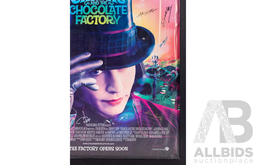 Framed Vintage Charlie and the Chocolate Factory Movie Poster with Signatures, 2005