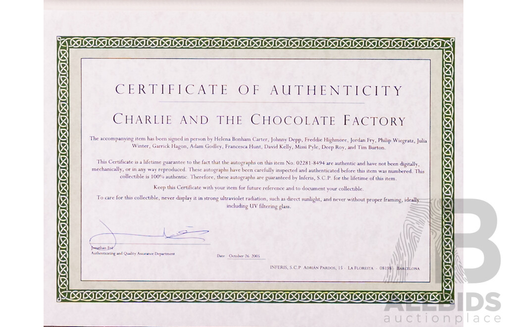 Framed Vintage Charlie and the Chocolate Factory Movie Poster with Signatures, 2005