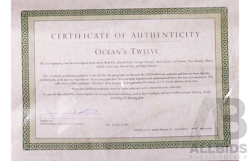 Framed Oceans 12 Movie Poster