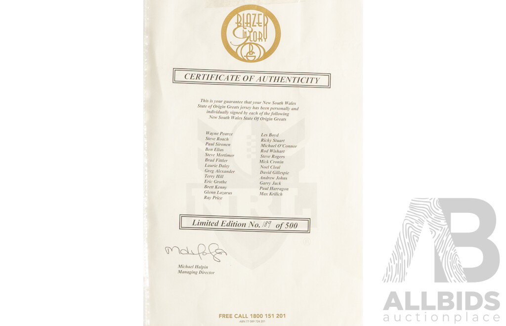 NSW State of Origin Greats Hand Signed Jersey - Fittler, Johns, Daley & More (Ltd Ed 500)