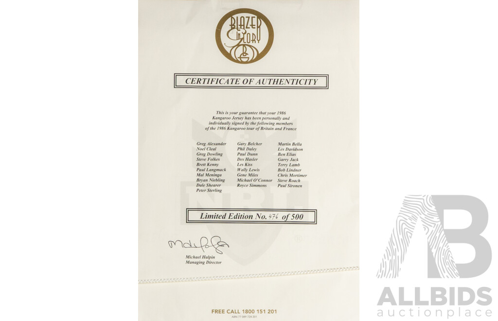 1986 Kangaroo Tour ‘Invincibles - The Return’ Multi-Signed Jersey (Ltd Ed 500, COA)