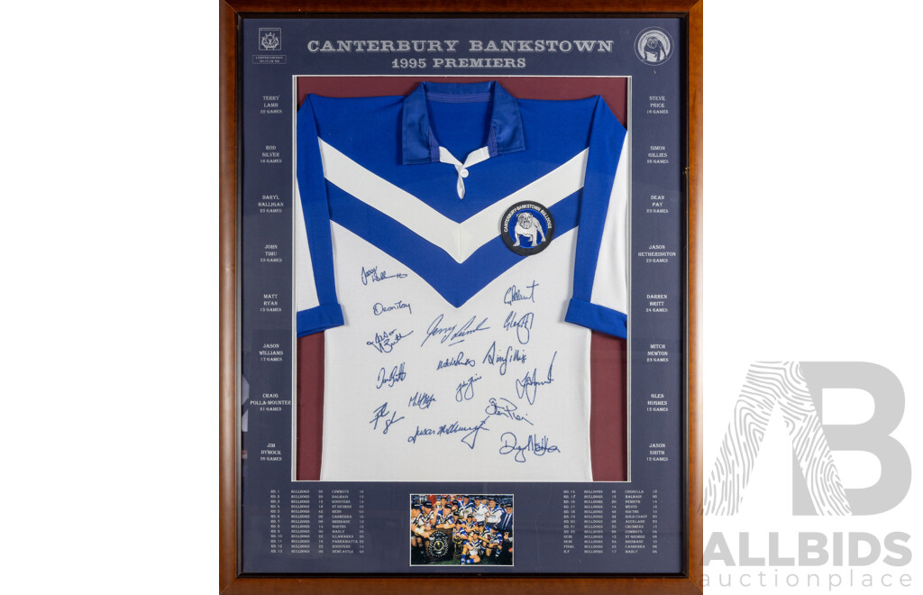 Framed Canterbury Bankstown 1995 Premiers Team Jersey