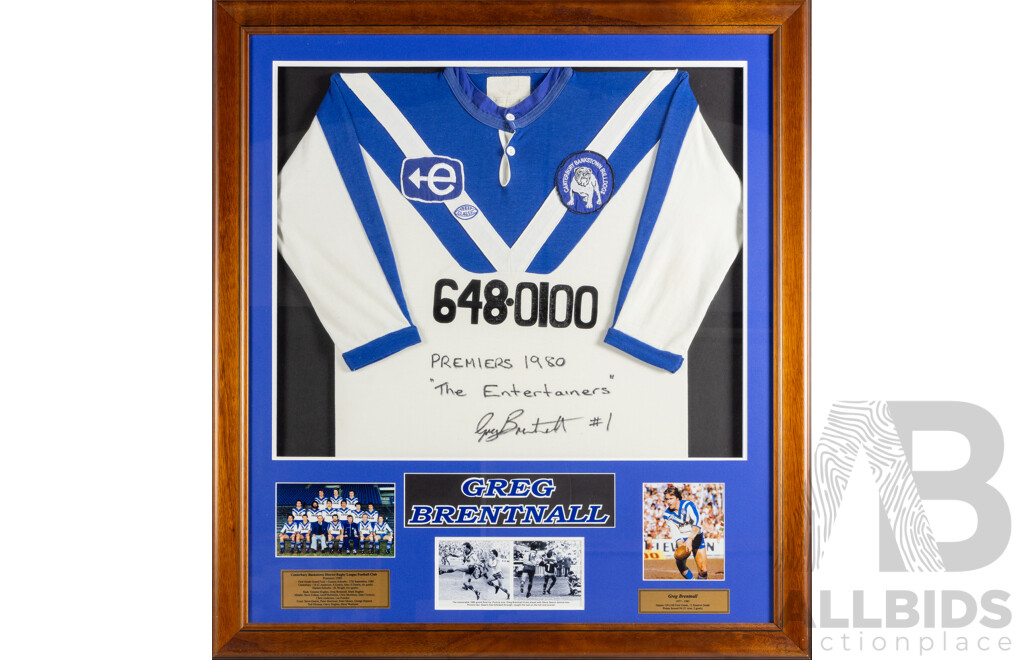 Framed Canterbury Bankstown Bulldogs Jersey Signed by Greg Brentnall, 1980