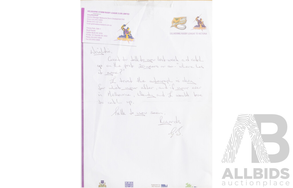 Framed Canterbury Bankstown Bulldogs Jersey Signed by Greg Brentnall, 1980