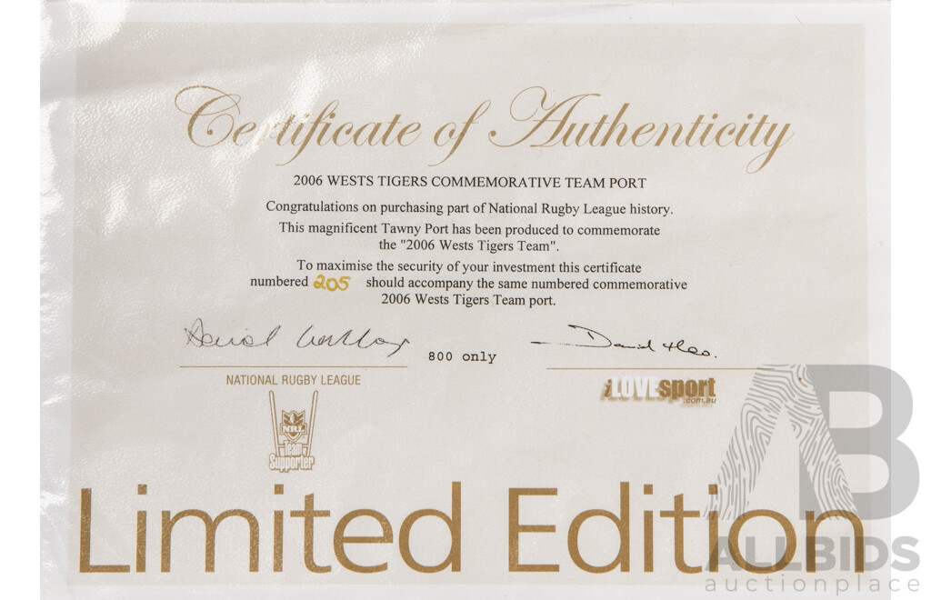 Collection of Eight West Tigers Themed Ports