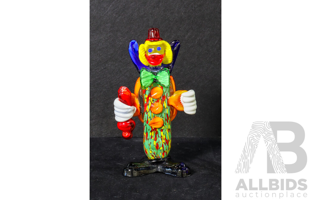 Murano Glass Clown Holding Red Baton