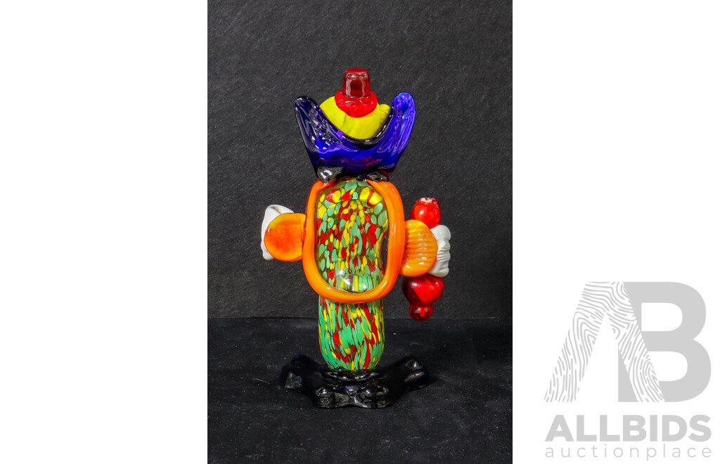 Murano Glass Clown Holding Red Baton