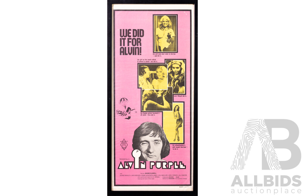 Framed Vintage Alvin Purple Day Bill Poster, 1973 (M.A.P.S. Lithographic Print)