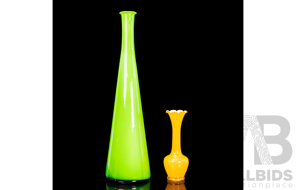 Pair of Brightly Coloured Glass Stem Vases