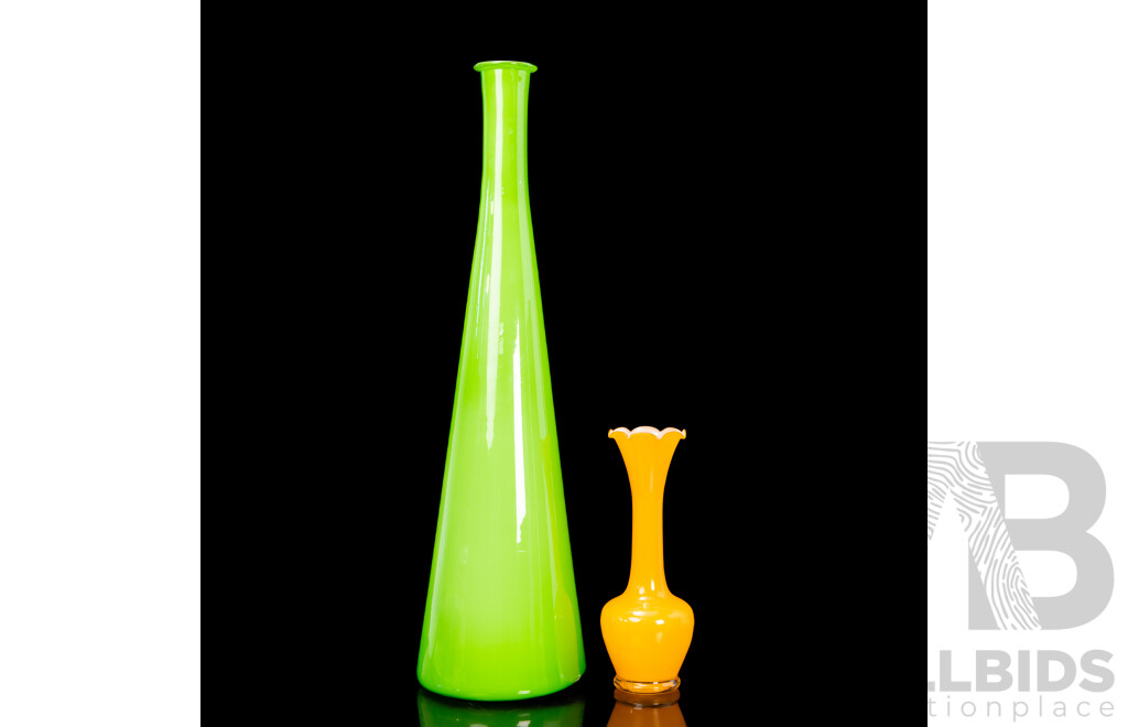Pair of Brightly Coloured Glass Stem Vases