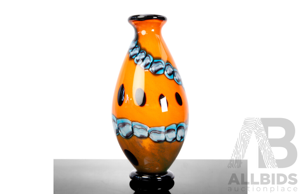 Hand-Blown Orange Castellani Art Glass Vase