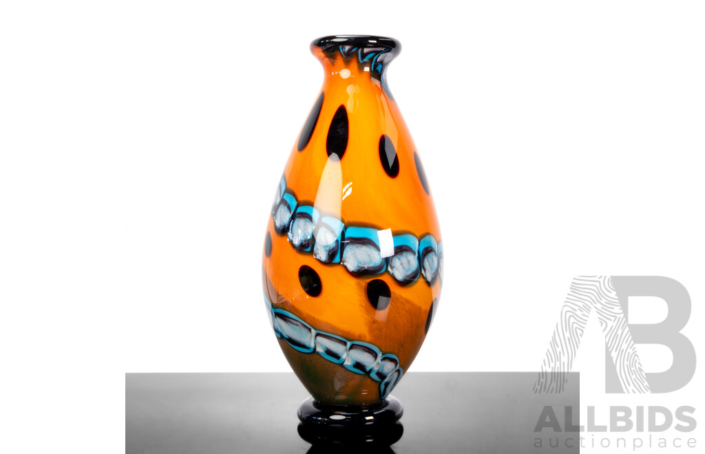 Hand-Blown Orange Castellani Art Glass Vase