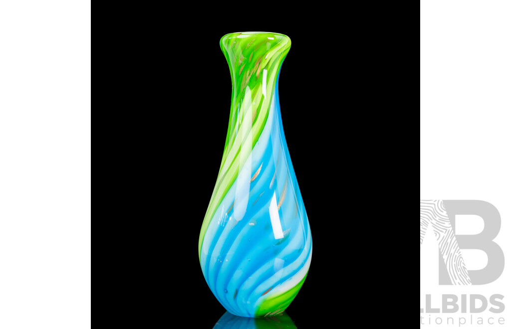 Hand-Blown Blue/Green Castellani Art Glass Vase