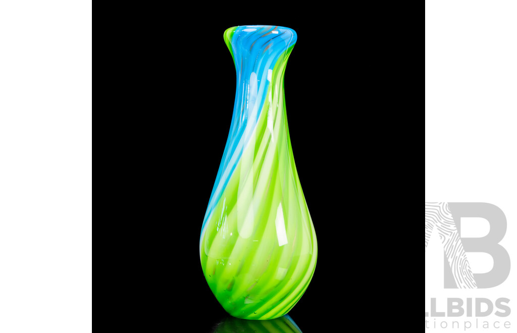 Hand-Blown Blue/Green Castellani Art Glass Vase