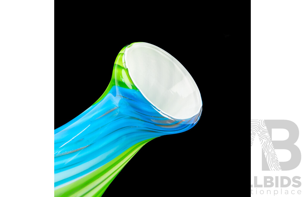 Hand-Blown Blue/Green Castellani Art Glass Vase