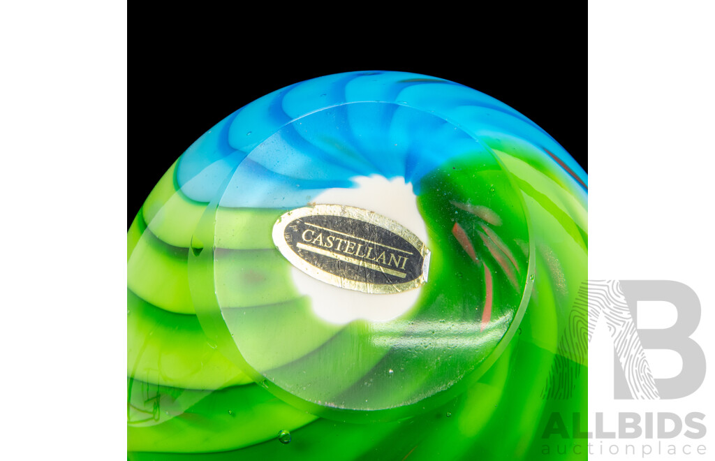 Hand-Blown Blue/Green Castellani Art Glass Vase