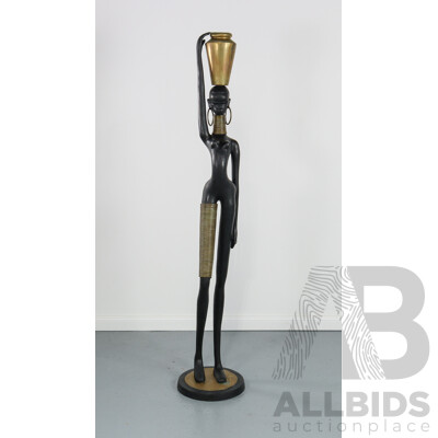 Large Cast Metal African Female Water Carrier