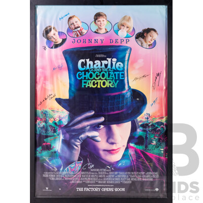 Framed Vintage Charlie and the Chocolate Factory Movie Poster with Signatures, 2005
