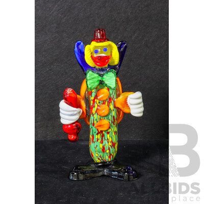 Murano Glass Clown Holding Red Baton