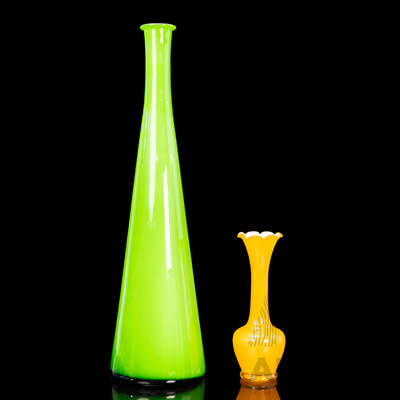 Pair of Brightly Coloured Glass Stem Vases