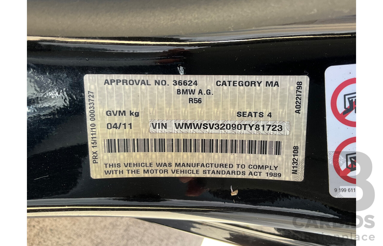 4/2011 Mini Cooper R56 MY11 2d Hatchback Black Turbo 1.6L