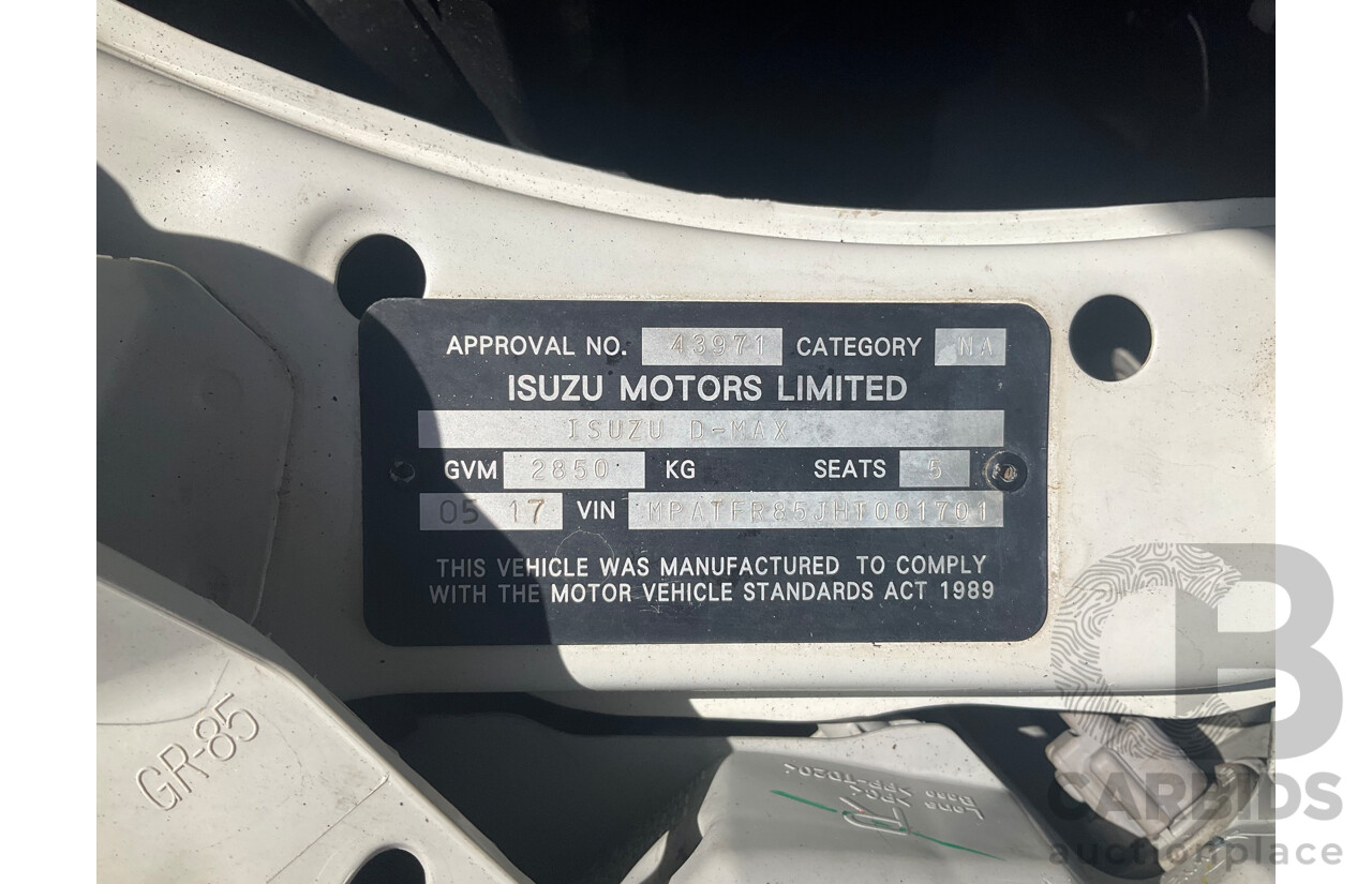 05/2017 Isuzu D-Max SX (4x2) RWD TF MY17 Crew Cab Utility White 3.0L