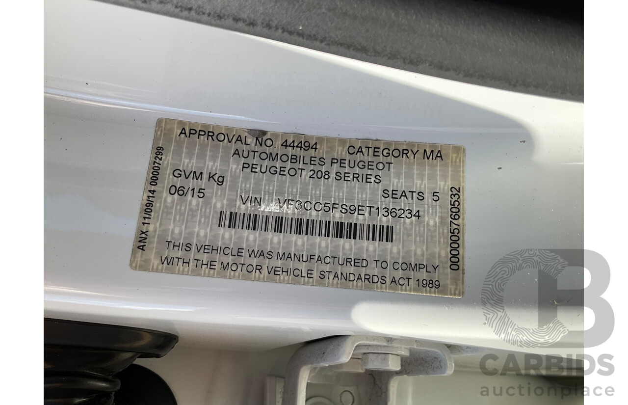 6/2015 Peugeot 208 Active 5d Hatchback White 1.6L