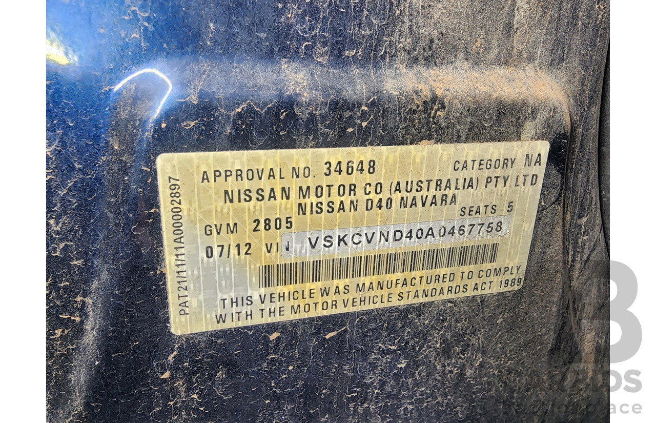 7/2012 Nissan Navara ST (4x4) D40 Dual Cab P/Up Blue 2.5L