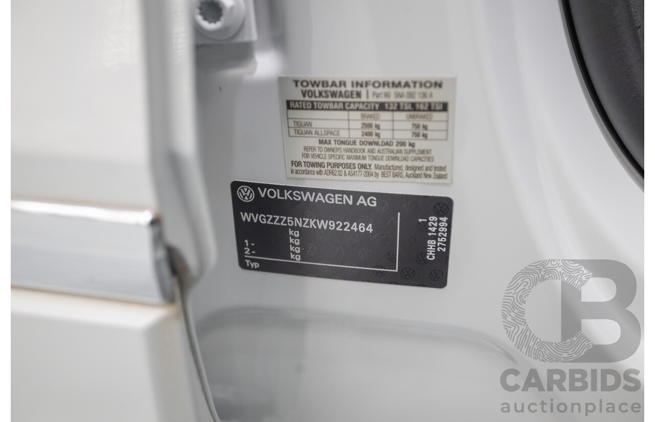 10/2019 Volkswagen Tiguan 132 TSI R-Line Edition (AWD) 5NA MY19 4D Wagon Pure White Turbo 2.0L