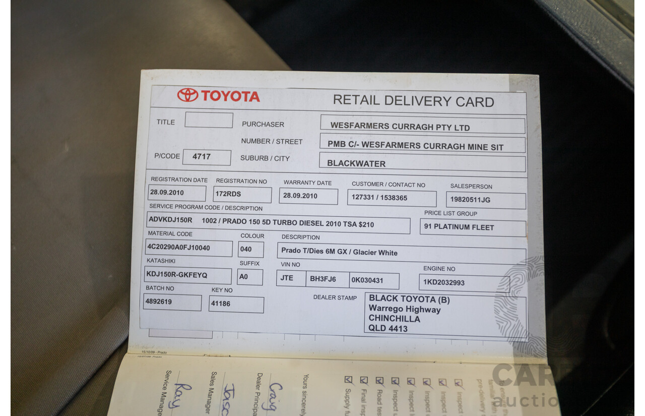 8/2010 Toyota Landcruiser Prado GX (4x4) KDJ150R 4d Wagon White 3.0L